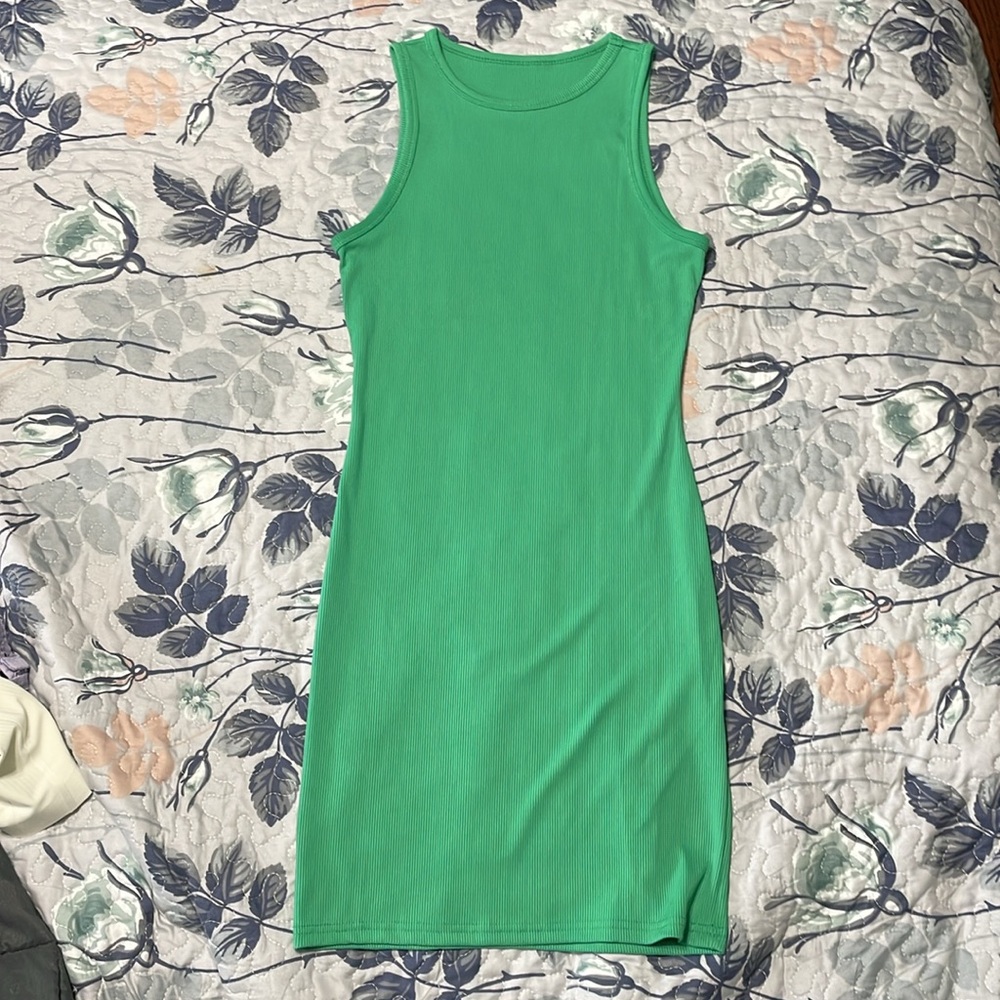 Green Bodycon Ribbed Tank Top Mini Dress